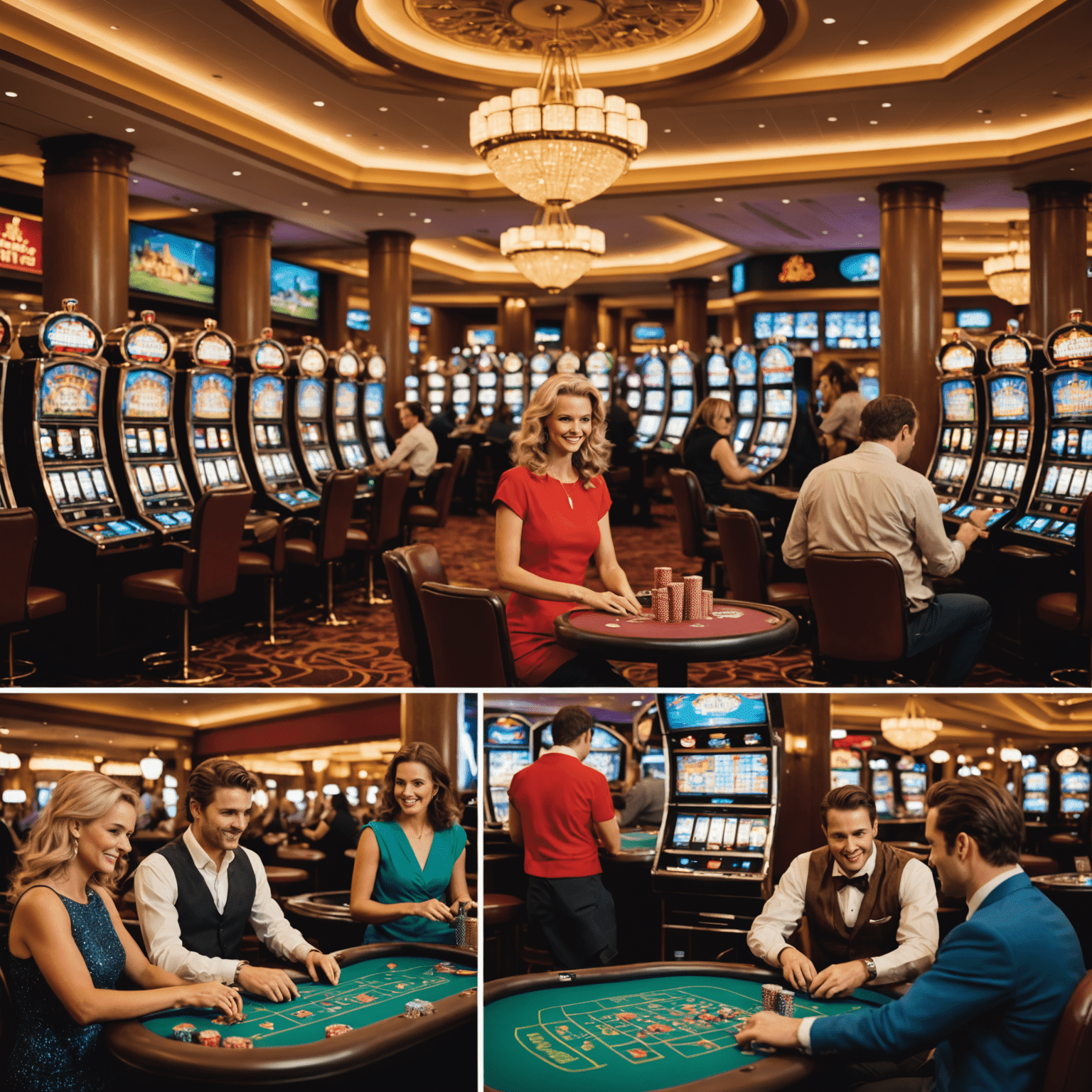 Collage of Canadian casino scenes, including slot machines, maple leaf symbols, and players enjoying social gaming experiences