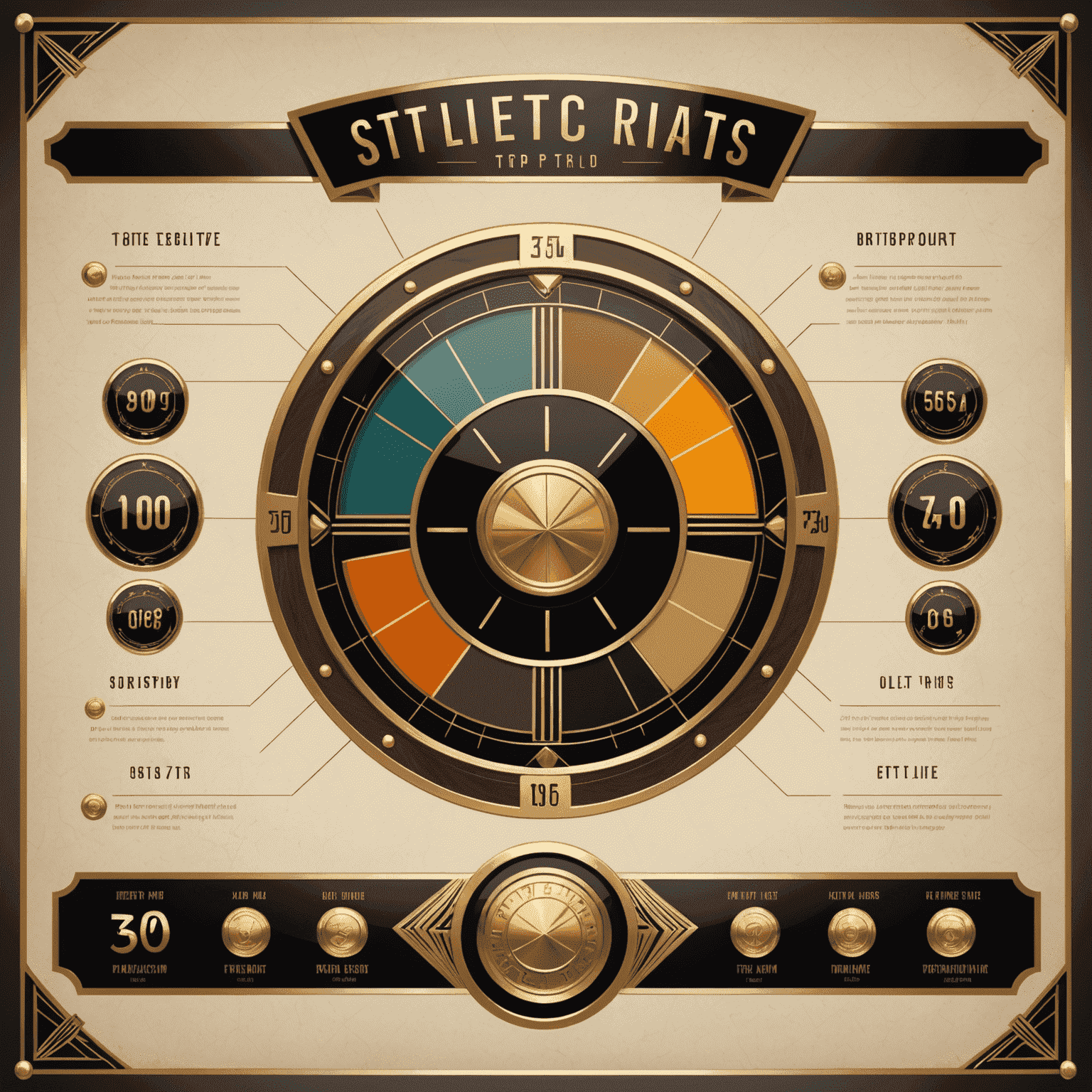 An infographic explaining RTP with stylized slot reels, percentages, and coins in an Art Deco style