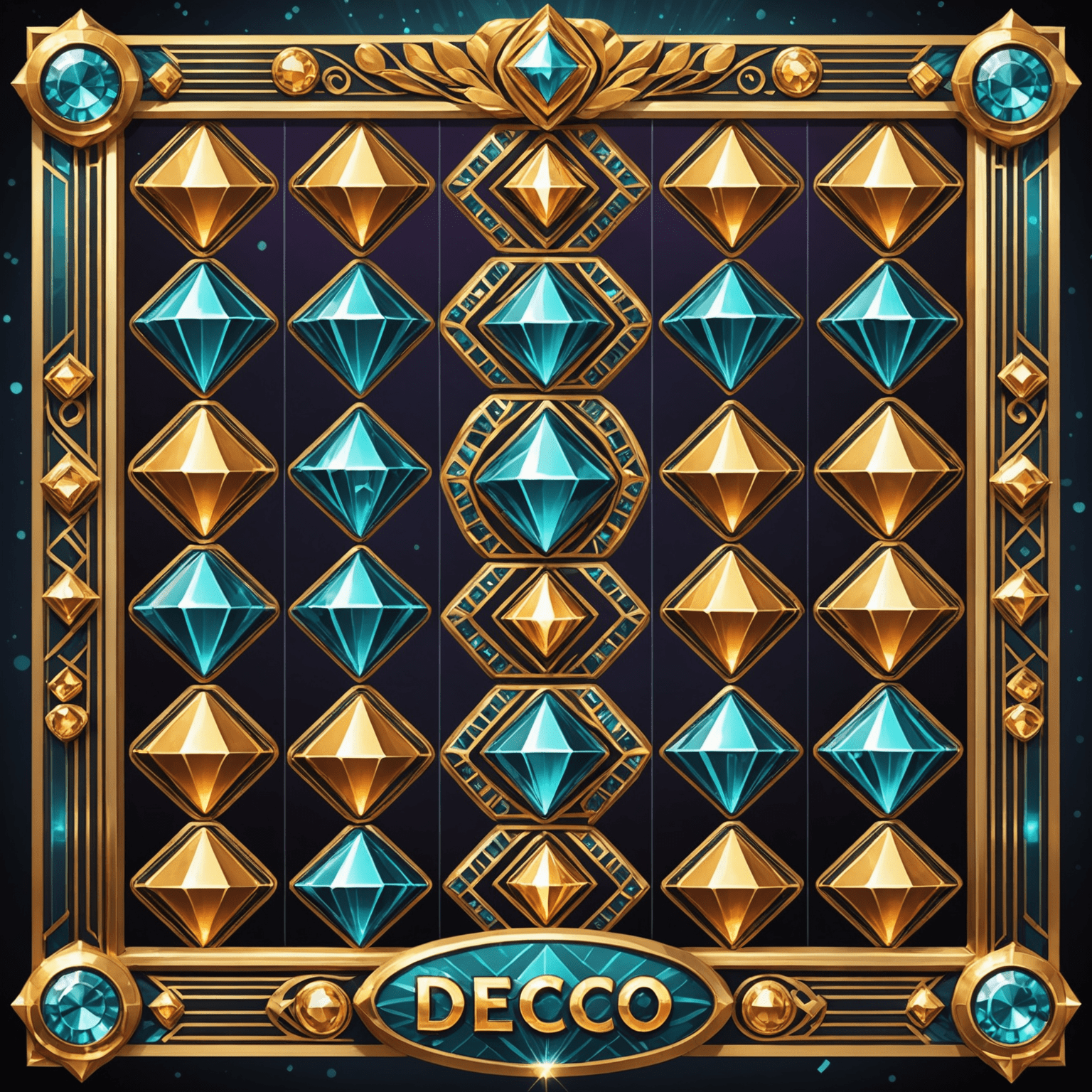 Deco Diamonds Deluxe: A slot game with geometric Art Deco patterns and sparkling diamond symbols